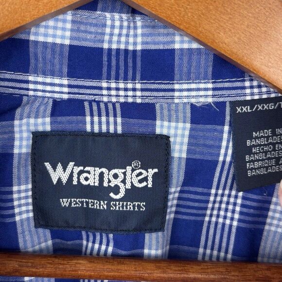 Wrangler western button Long sleeve men’s shirt XXL Blue pearl snap pocket Cuff - Picture 4 of 11